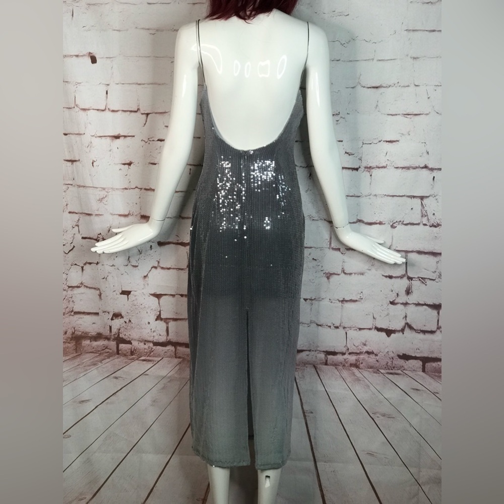 ZARA Degrade Silver Shimmer Sequin Midi Slip Prom Dress Size XS NEW WITH TAGS - Picture 10 of 16